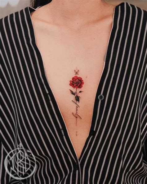 rose tattoo between boobs|50+ Top Breast Tattoo Designs for Women 2024